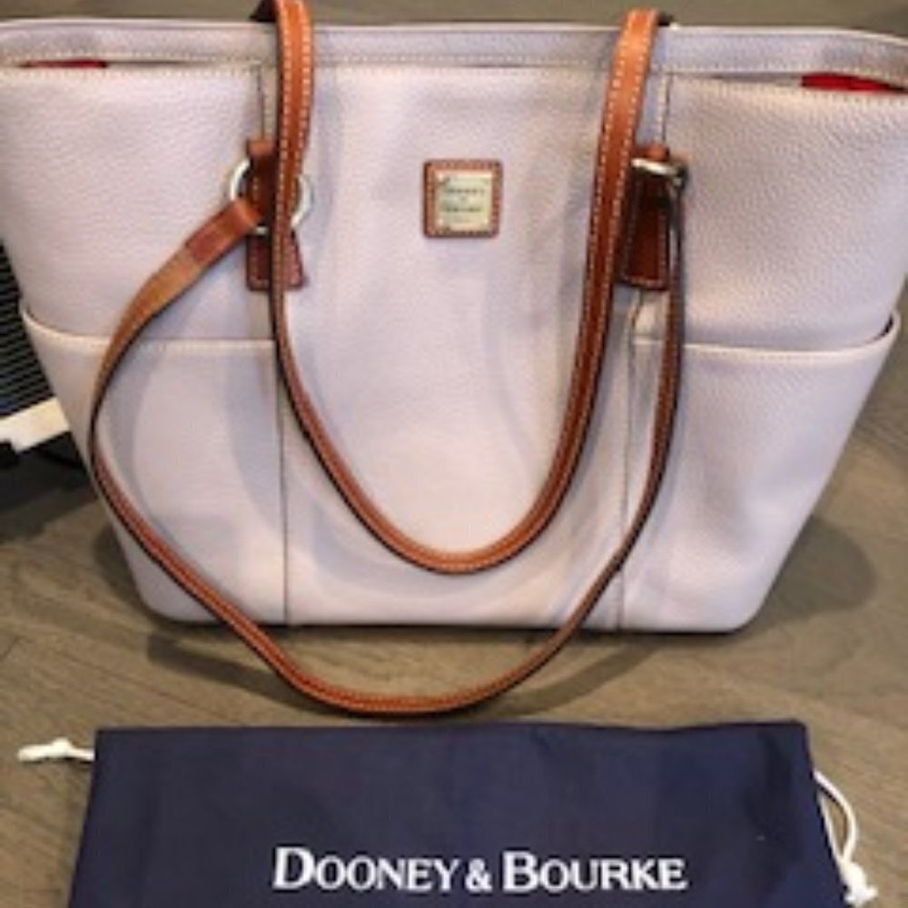 Dooney & Bourke Neutral Pebble Leather Shoulder Tote Bag Lt Grey/Mauve Hue OS - Picture 2 of 6